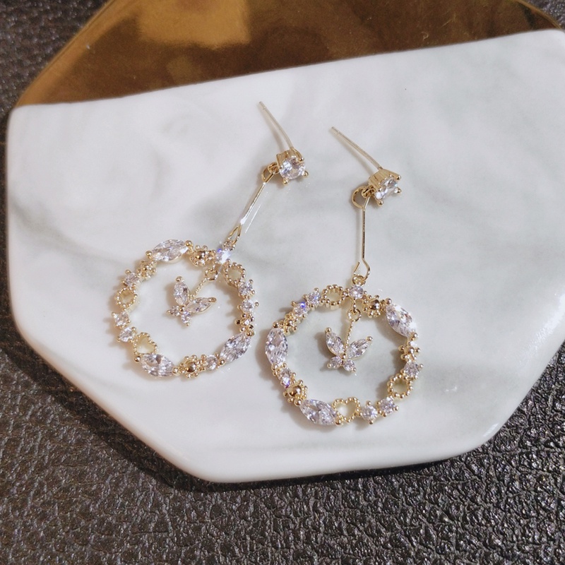 [Jiudolan] Khuyên Tai Dạng Kẹp Đính Đá Zircon Mặt Hình Bướm Thanh Lịch Tinh Tế Cho Nữ