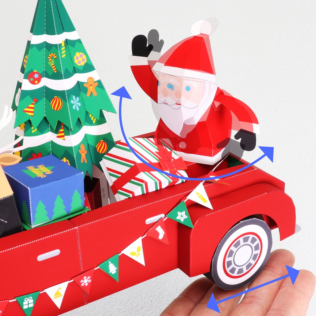 Mô hình giấy Giáng Sinh Ông già Noel ngồi xe ô tô