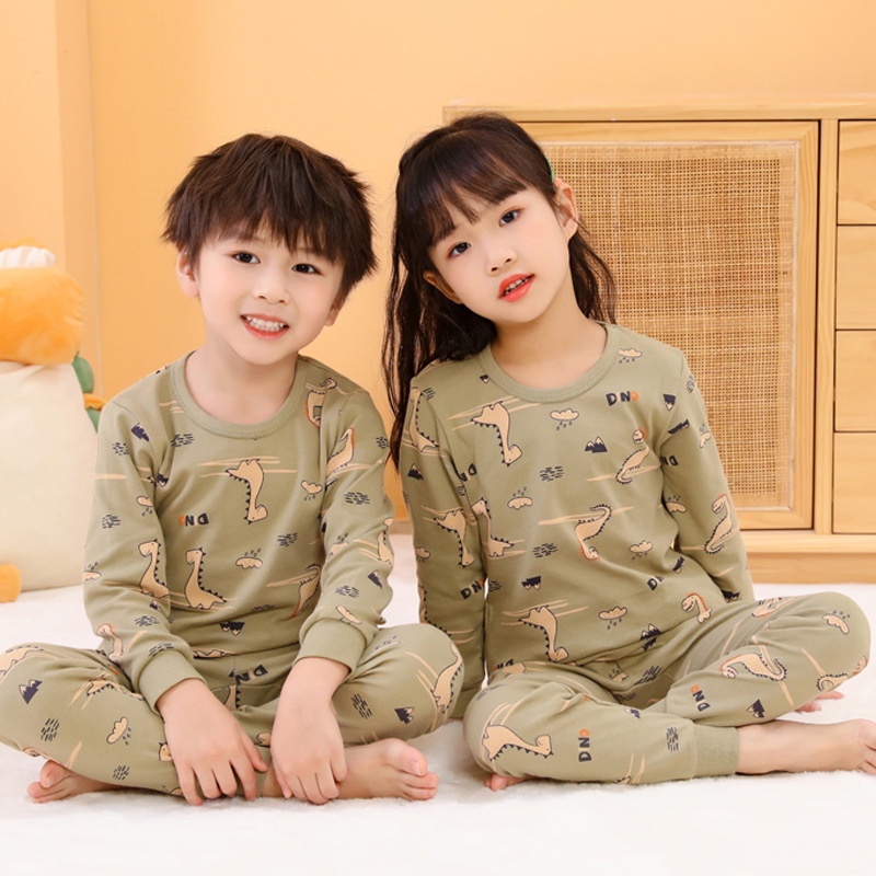 Bộ Đồ Ngủ Tay Dài Chất Cotton In Họa Tiết Hoạt Hình Thời Trang Thu Đông Xinh Xắn Cho Bé Gái 100-160cm