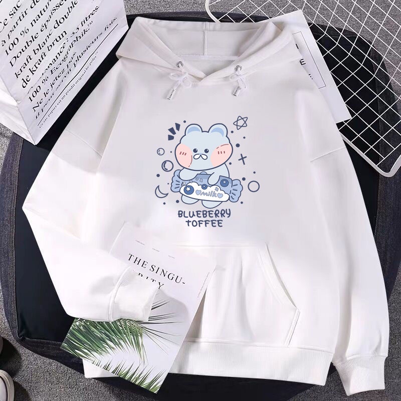Áo hoodie PEWARN dáng rộng in họa tiết hoạt hình dễ thương thời trang 2022 cho nam và nữ