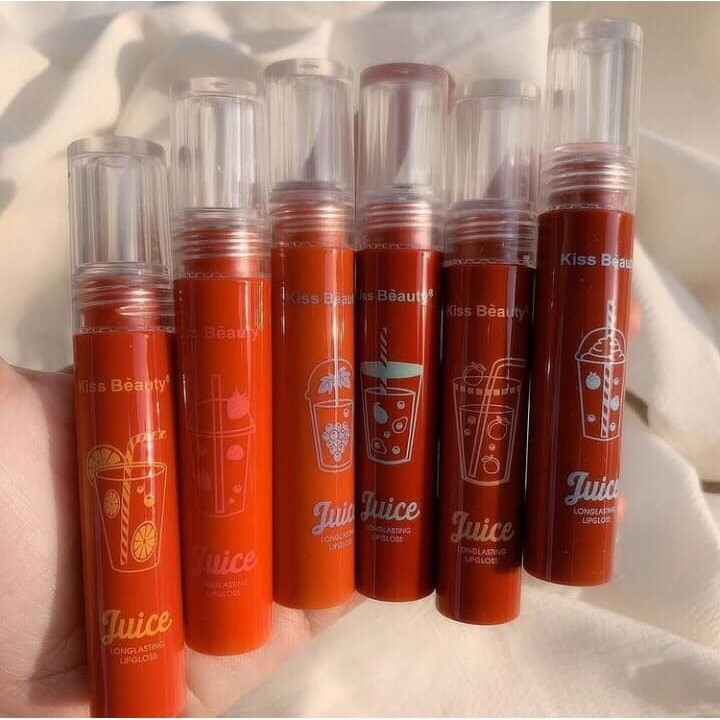 🍓🍓Set 6 son kem Juice Matte Kiss Beauty 🍑💄Bảng màu : cam đào, cam tươi, đỏ cam , đỏ cam đất, đỏ nâu, hồng san hô 💋