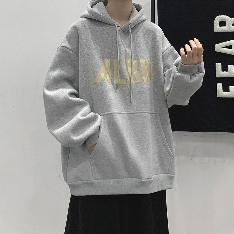 Áo hoodie cotton dáng rộng phong cách mùa thu đông Hồng Kông 2021 cá tính cho nam