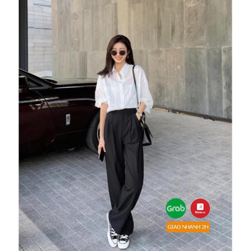 Quần Ống Suông Đen Nữ, Quần Cluthoes Ống Rộng Lưng Thun Hàng Thiết Kế Form Dáng Chuẩn Màu Cơ Bản Dễ Phối Đồ.