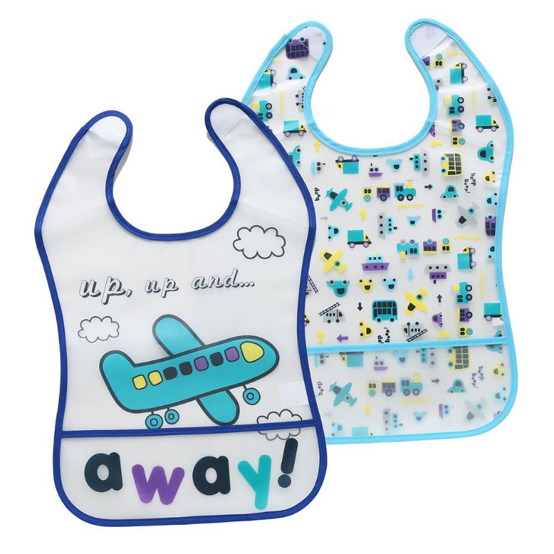 Set 2 Yếm Ăn Sát Nách Chống Nước In Hình Hoạt Hình Cho Bé Sơ Sinh