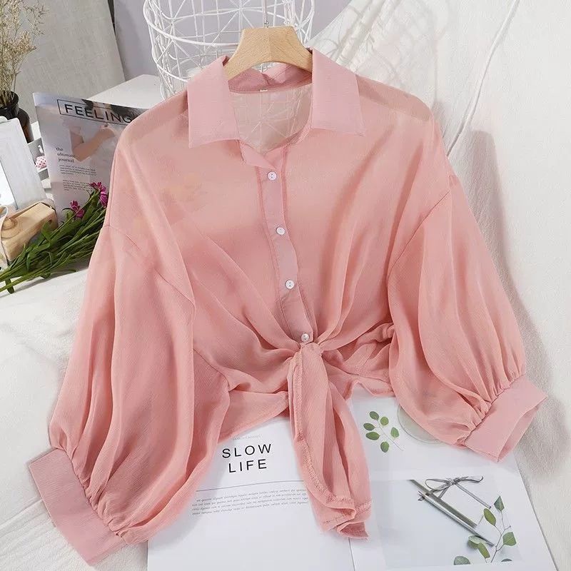 Áo Thun Trơn Tay Dài Thời Trang Trẻ Trung 153201 Áo Khoác Cardigan Vải Voan Dáng Rộng Thoáng Khí Thiết Kế Đơn Giản Trẻ Trung Hợp Thời Trang