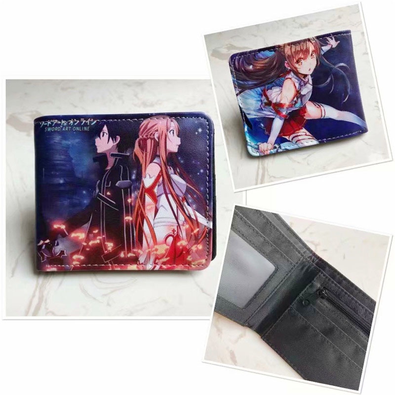 Ví Da PU Ngắn Gập Đôi In Hình Sword Art Online SAO Kirito Asuna