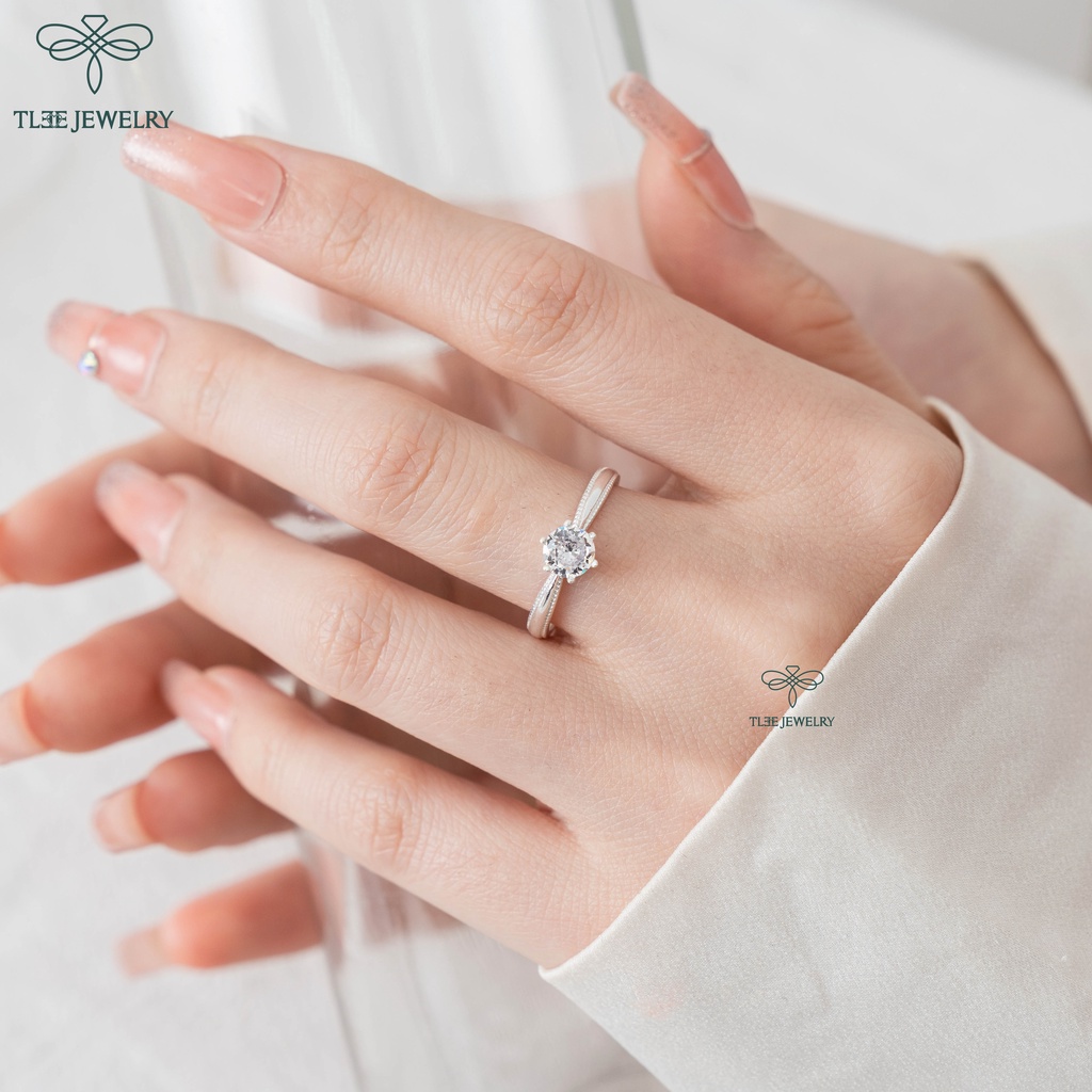 Nhẫn bạc nữ TLEE trụ đá sáu chấu viền giả đá cao cấp TleeJewelry A0184