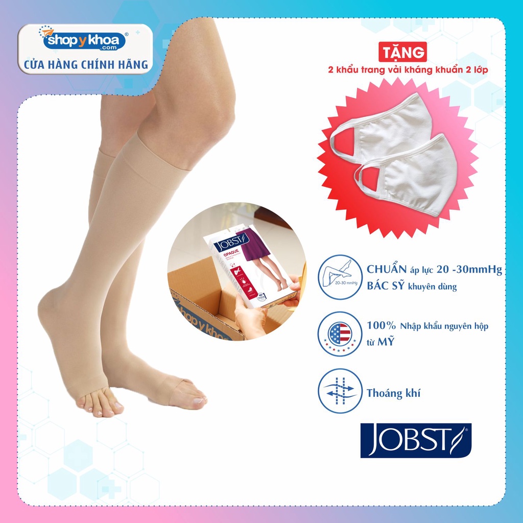 Vớ y khoa JOBST Opaque - Dòng mỏng màu da, hở ngón, chuẩn áp lực 20-30mmHg tất áp lực)