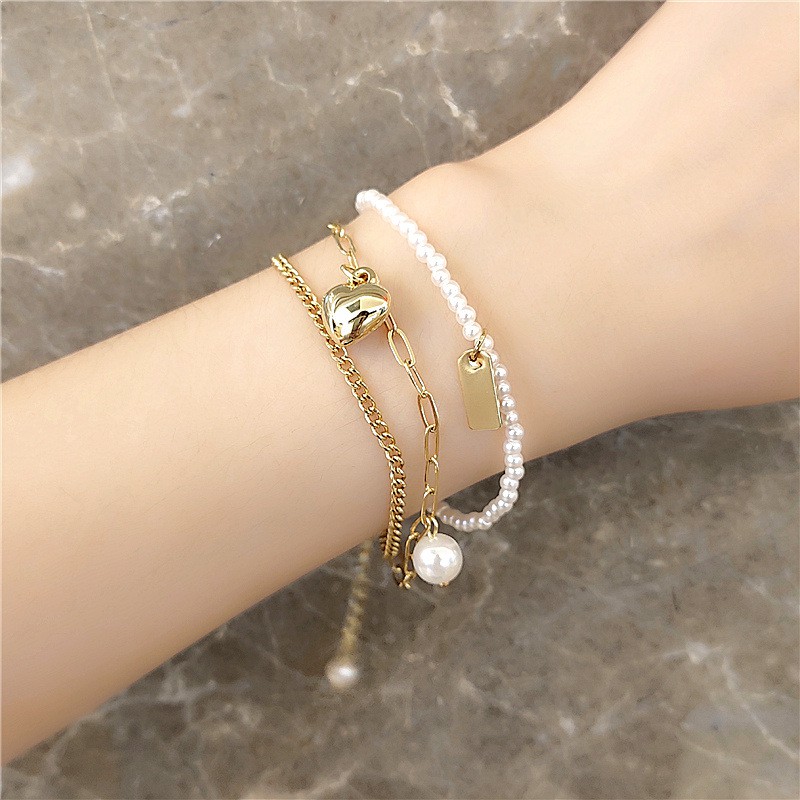 Vòng Tay Ngọc Trai Hai Lớp Đính Trái Tim C102