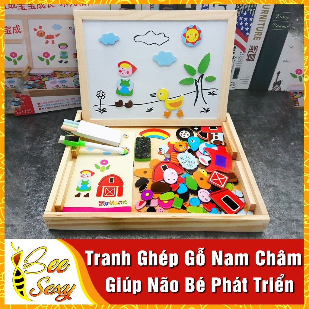 Bảng Ghép Tranh Gỗ Nam Châm 2 Mặt Nhiều Chi Tiết Cho Bé Thỏa Sức Sáng Tạo