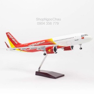 Mô hình Máy bay tĩnh Vietjet Air Airbus A320 47cm có bánh xe và đèn led