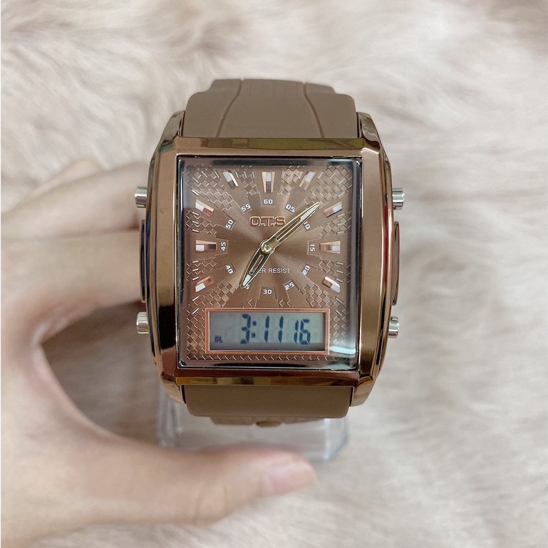 Đồng hồ nam nữ O.T.S chống nước, mặt vuông kết hợp kim số – Đa chức năng