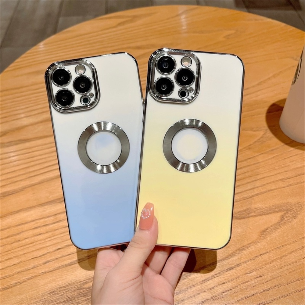 Ốp Điện Thoại Dẻo Màu Gradient In logo Sang Trọng Chống Sốc Cho iPhone 14 Pro max 13 12 11 Pro max XS max XR