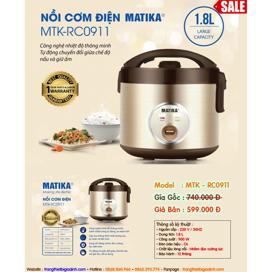 Nồi cơm điện Matika MTK-RC0911