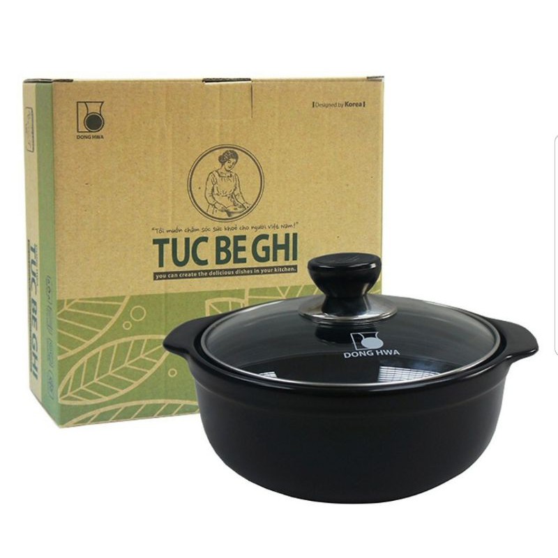 Nồi đất cao cấp DONG HWA TUC BE GHI 1,4L (tặng bộ Tô sứ cao cấp)