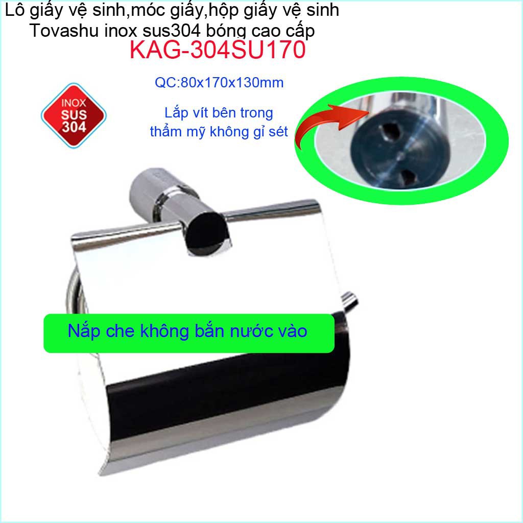 Kệ giấy nhà tắm Tovashu KAG-304SU170, hộp đựng giấy nhà vệ sinh Inox SUS304 Nhật cao cấp