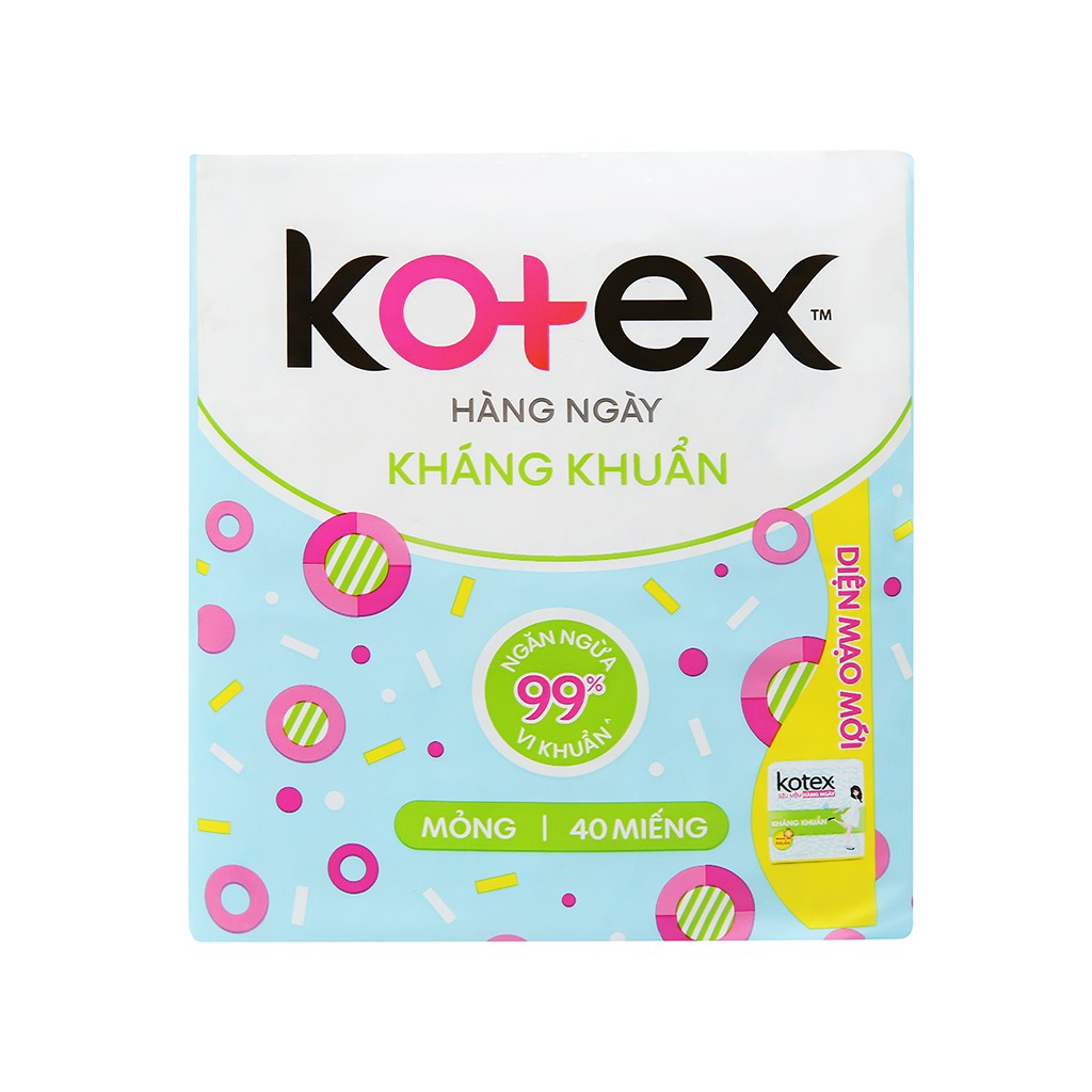 Băng vệ sinh hàng ngày Kotex siêu mềm kháng khuẩn 40 miếng