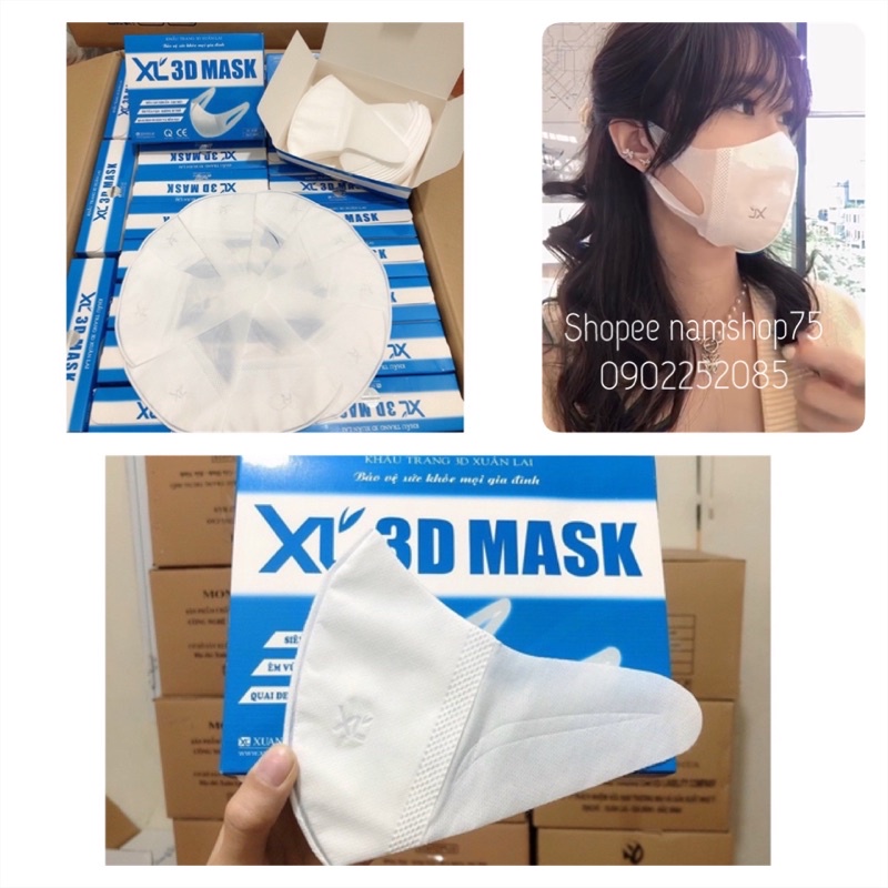 [CÓ SẴN] Hộp 50 Chiếc Khẩu Trang 3D Mask Xuân Lai Chính Hãng XL Màu Trắng From Rộng Không Đau Tai Kháng Khuẩn Ôm Mặt