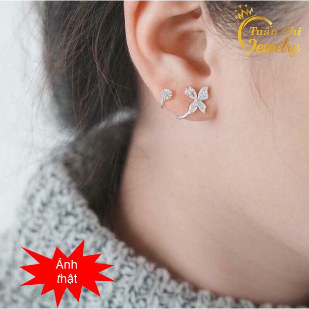 Bông Tai Bạc ⚡BẠC ĐẸP⚡ Khuyên Tai Bạc Đẹp Kiểu Dáng Bướm Kẹp Vành Cá Tính Gắn Đá Nổi Bật