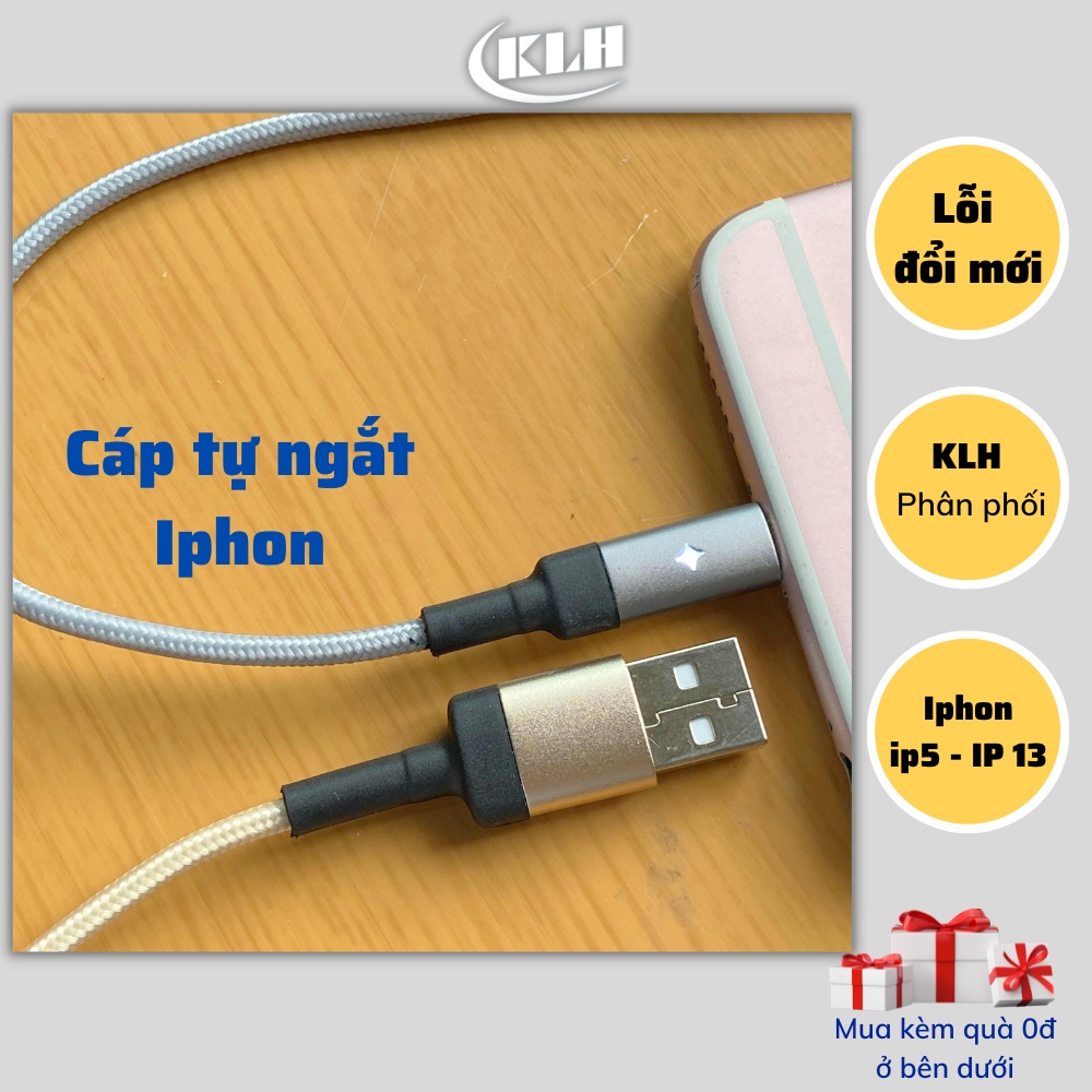 Cáp sạc tự ngắt IPH12,Dây xạc bọc dù chống đứt dài 1.2m sạc nhanh và tắt điện khi xạc đầy pin cho IP6 7 8 x 11 12