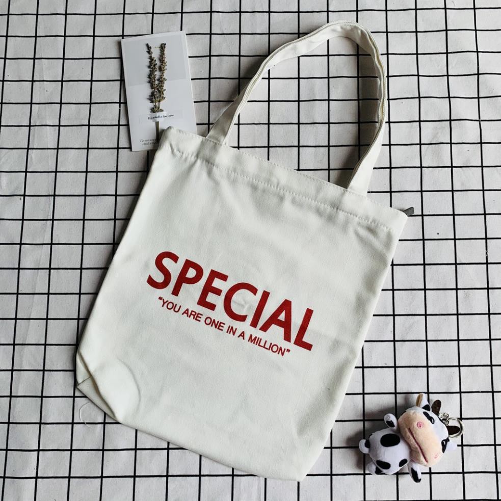 Túi tote vải canvas dày dặn in chữ SPECIAL có khóa kéo đi học đi chơi cực đẹp giá rẻ Herbagstore