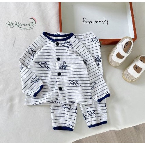 Set quần áo cotton len dài tay phối viền (KM22-ST234) Kakummi