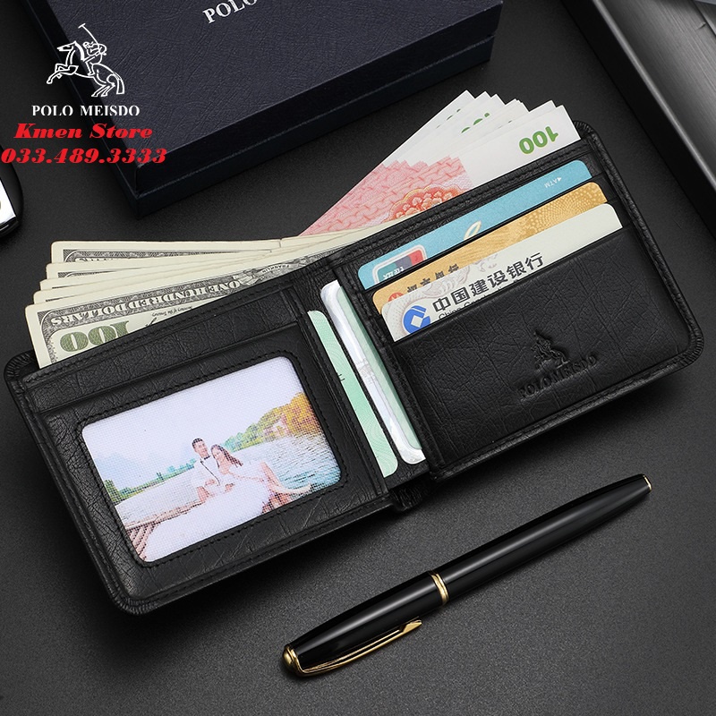 Bóp Ví Nam Da Bò Thật POLO MEISDO Cao Cấp Full Hộp Làm Quà Biếu Tặng Sinh Nhật PL37