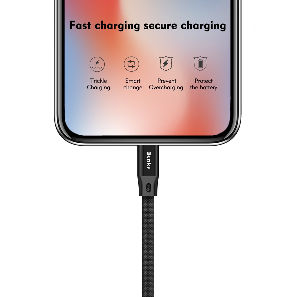 Cáp USB ngắn 25cm Benks Magic Prague Sạc IPtablet táo Dây Dù Dẹp Chống Gãy