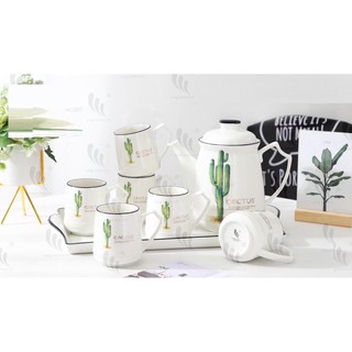 Bộ ấm chén khay sứ Camellia - hình cây sương rồng