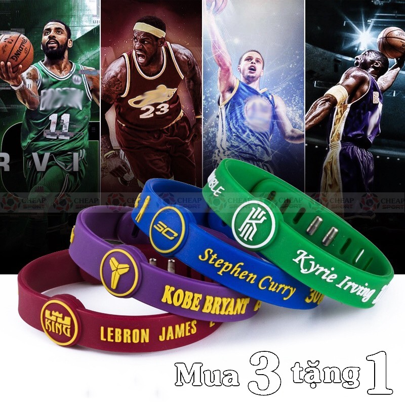 Vòng Tay Bóng Rổ Cao Su NBA 4.0 Logo Curry Duncan Durant Harden Kyrie James Iverson Jordan Kobe Leonard Rose Wade