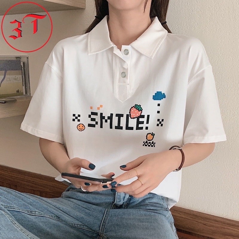áo cổ đức in chữ SMILE