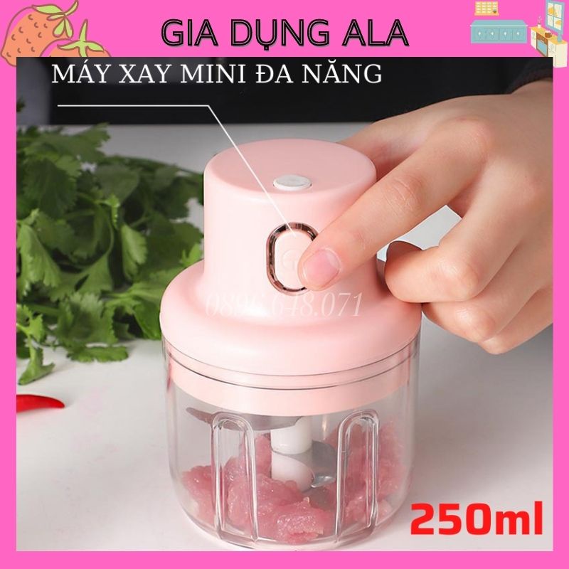 Máy Xay Tỏi Ớt Cầm Tay Mini Sạc Điện 250ml Đa Năng Xay Thịt, Sinh Tố, Đồ Ăn Dặm, Củ,Quả,Tiện Lợi