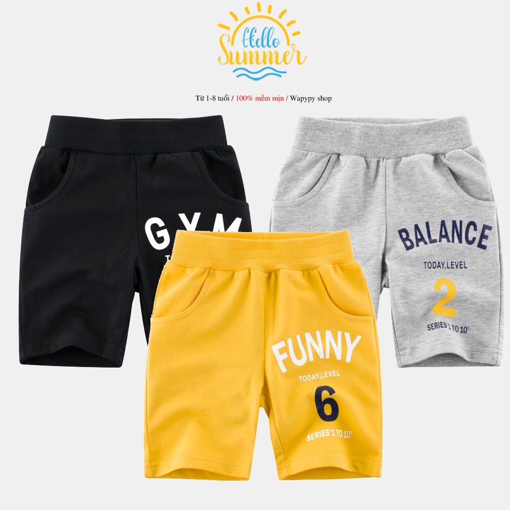 Quần short bé trai 27KIDS quần thun họa tiết thể thao chất cotton hàng xuất Âu Mỹ