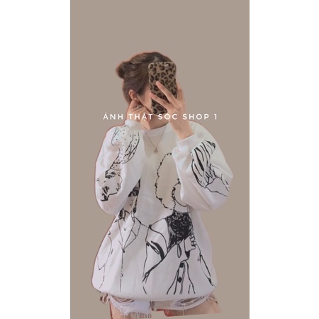 Áo Sweater Nỉ 2 Cô Gái Form Rộng Tay Phồng, Áo Nỉ Cổ Tròn Nữ | BigBuy360 - bigbuy360.vn