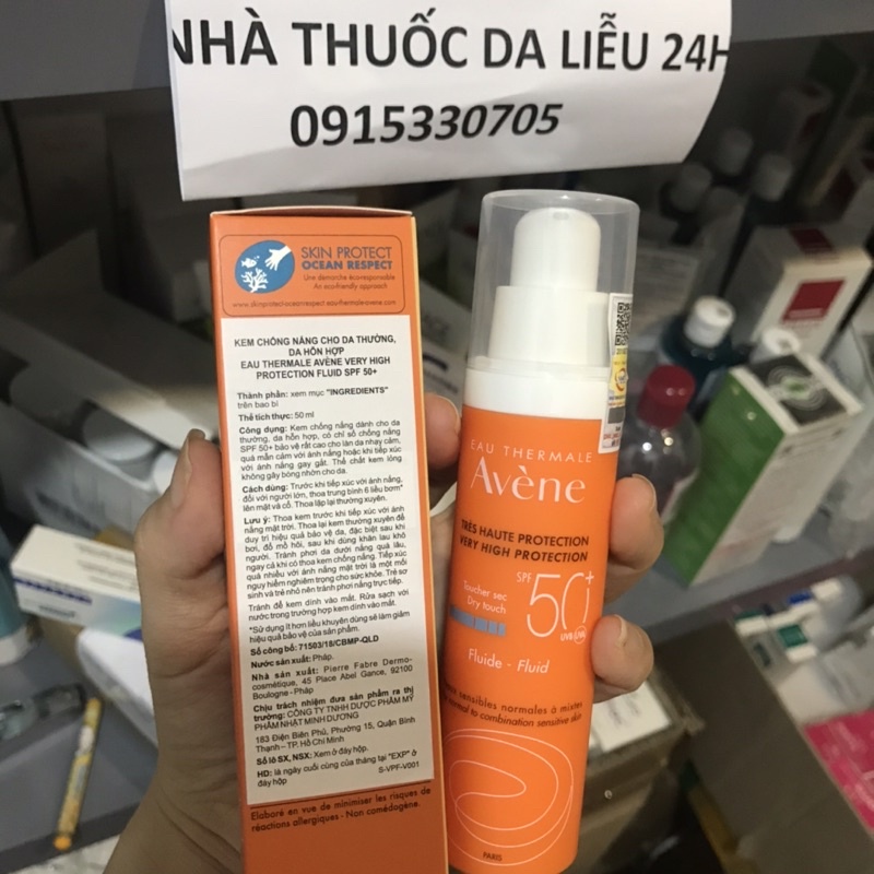 Kem Chống Nắng Protection Avène Avene Fluid SPF50+ Cho Da Hỗn Hợp 50ml CHÍNH HÃNG CÓ TEM