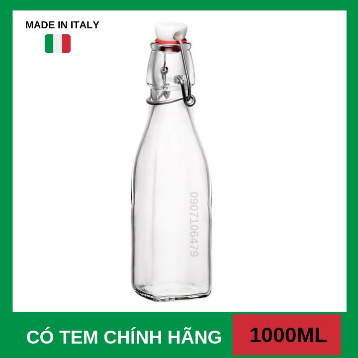 Chai Thủy Tinh Nhập Khẩu Ý đáy vuông Bormioli Rocco - 1 Lít