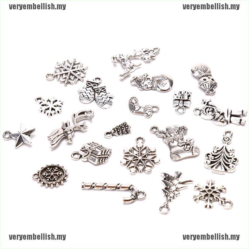 CHARMS Set 19 Mặt Dây Chuyền Bạc Phong Cách Giáng Sinh