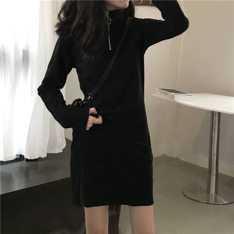 Đầm PERTY dáng ôm màu đen phong cách Hàn Quốc thời trang mùa thu cho nữ