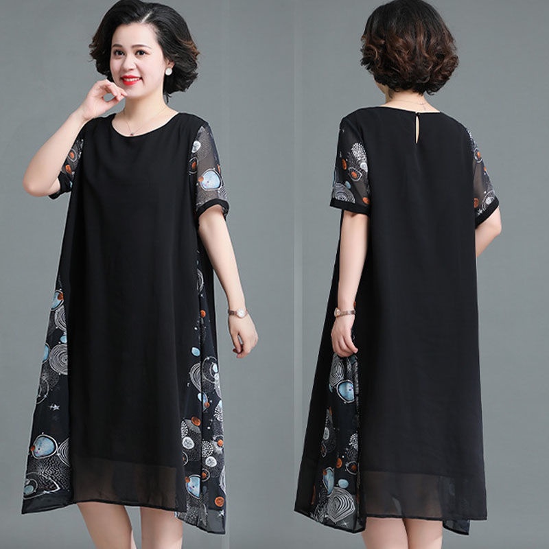 Đầm Chiffon Tay Ngắn Plus Size Phong Cách Phương Tây Thời Trang Mùa Hè 200 Jin
