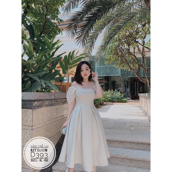 Bigsize Đầm trễ vai kết cườm D393
