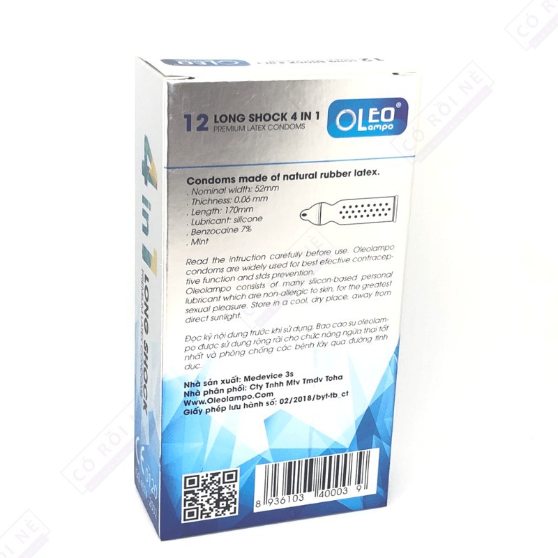 [BCS giá sỉ][Yêu Lâu] với Bao Cao Su Oleo 4in1 long shock nhập khẫu Hàn Quốc 12 chiếc