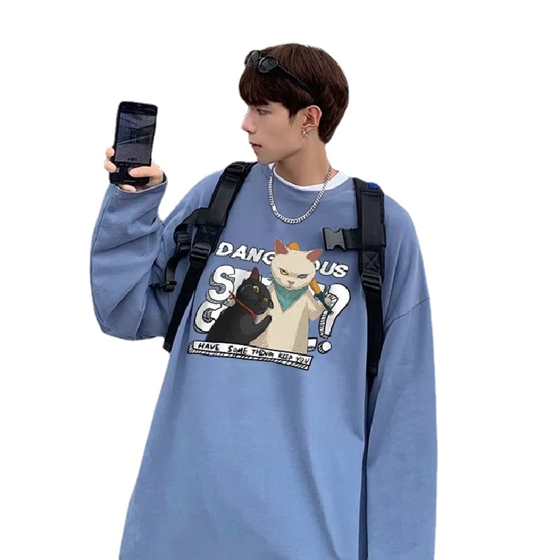 Áo Thun Tay Dài Dáng Rộng In Họa Tiết Hoạt Hình Phong Cách Hip Hop Hàn Quốc Thời Trang Cho Nam Và Nữ Size M-5XL