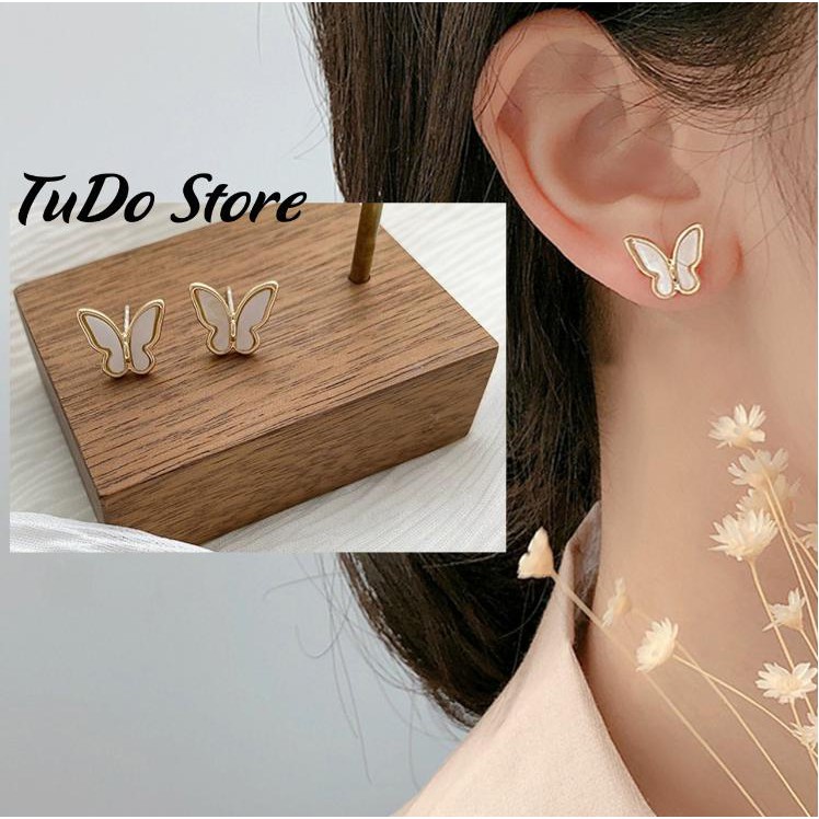 Khuyên tai, bông tai nữ Hàn quốc mạ bạc 925 hình bướm phong cách thời thượng HT13