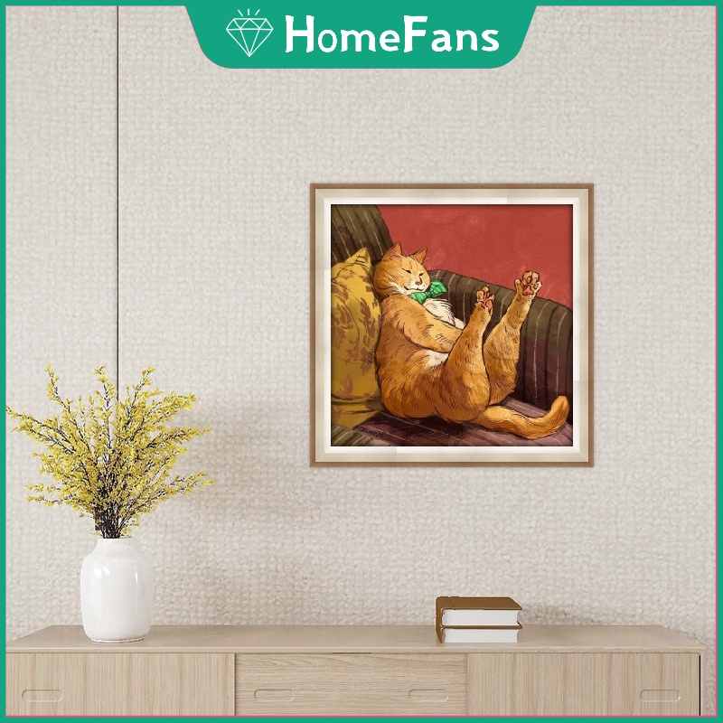 Bộ Tranh Đính Đá 5D Họa Tiết Chú Mèo Dễ Thương Độc Đáo diy 30x30cm