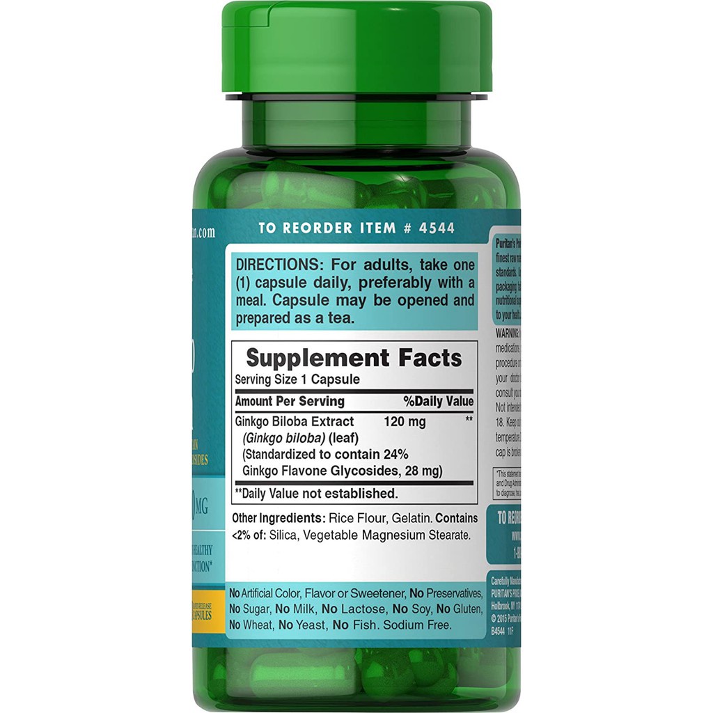 Bổ não Ginkgo Biloba Puritans Pride 120mg 100 viên QT026