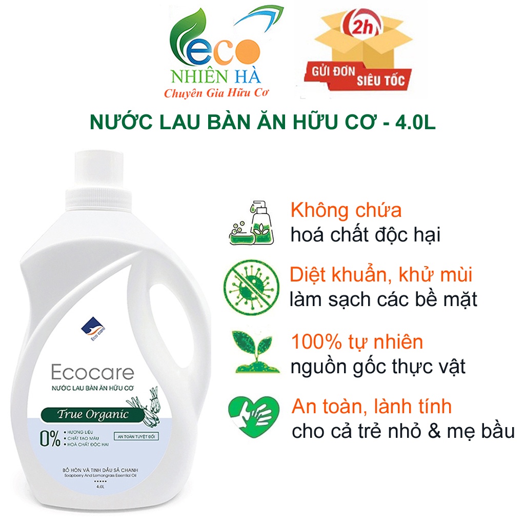 Nuoc lau bep ECOCARE 4L tinh dầu hữu cơ, nước lau kiếng, lau bàn ăn, lau bếp