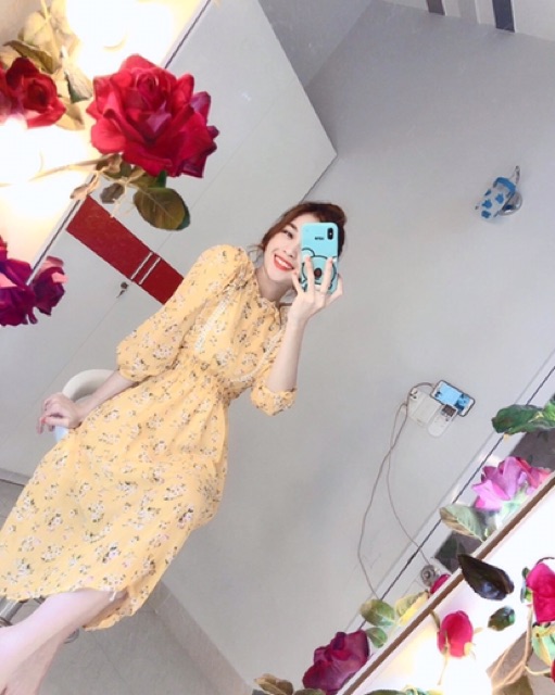 Đầm hoa nhí tay phồng tiểu thư viền ren (hình thật+video) | BigBuy360 - bigbuy360.vn