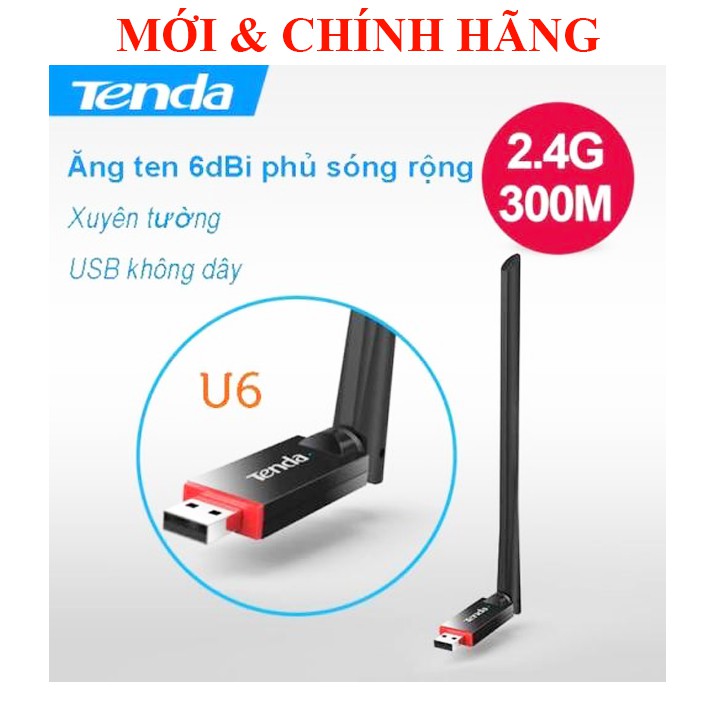 USB Wifi Tốc độ 300Mbs TENDA U6 Ăng ten 6 dBi