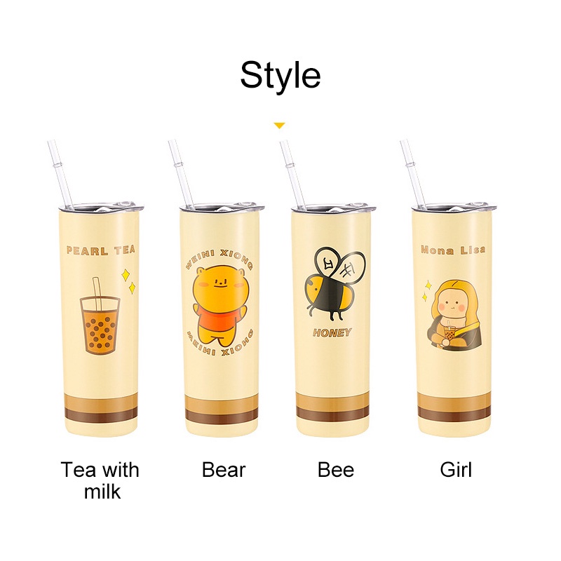 Cốc Uống Nước Hai Lớp Bằng Thép Không Gỉ 20oz Có Ống Hút Tiện Dụng