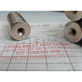 Nam châm 20x5 lỗ 4mm, loại nam châm siêu mạnh mạ niken có lỗ bắt vit